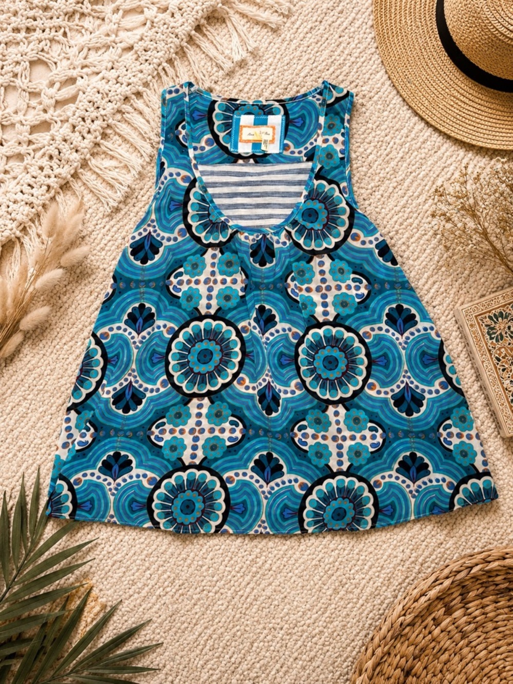 Meadow Rue Anthropologie Blue Medallion Print Layered Tank Top XS